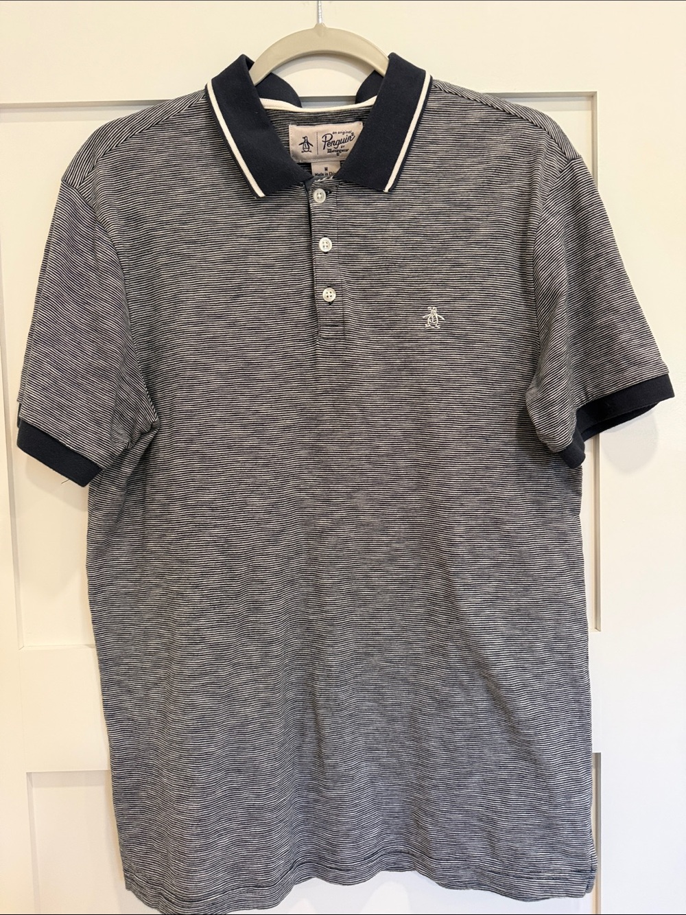 Original Penguin Heather Gray Polo with Navy Trim